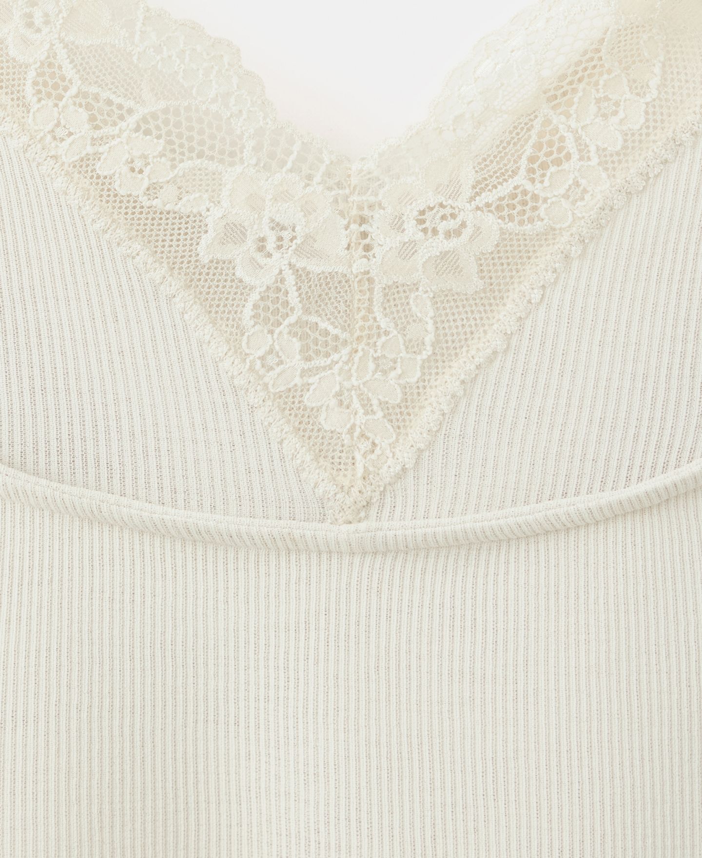 Женский топ Mango Lace Ribbed V-Neck, цвет: Бежевый — фото 5
