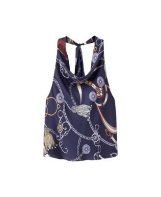 Women's Halter Open-Back Printed Crop Top