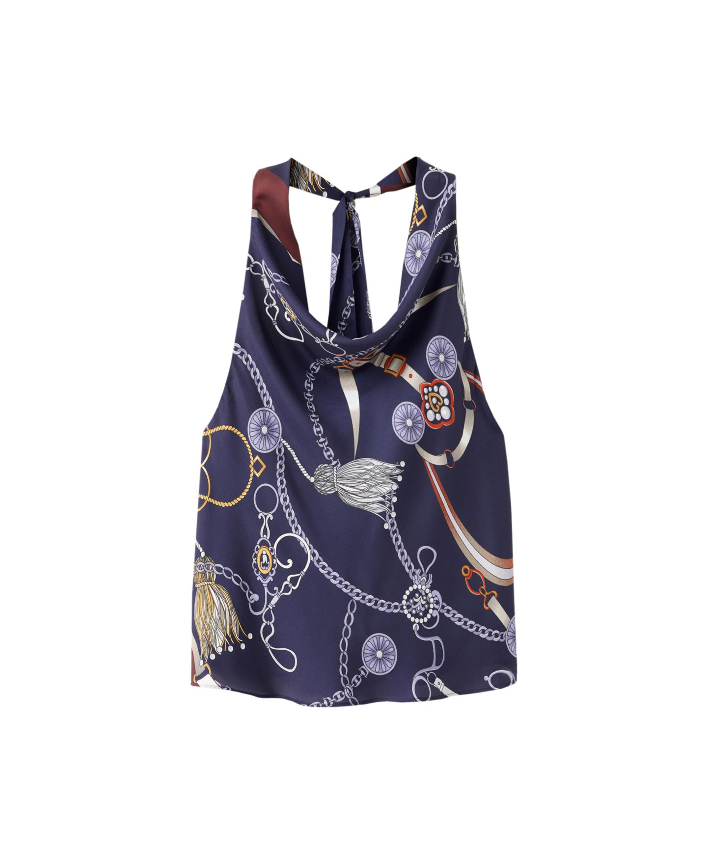 Женский топ Mango Halter Open-Back Printed Crop, цвет: Тёмно-синий — фото 1
