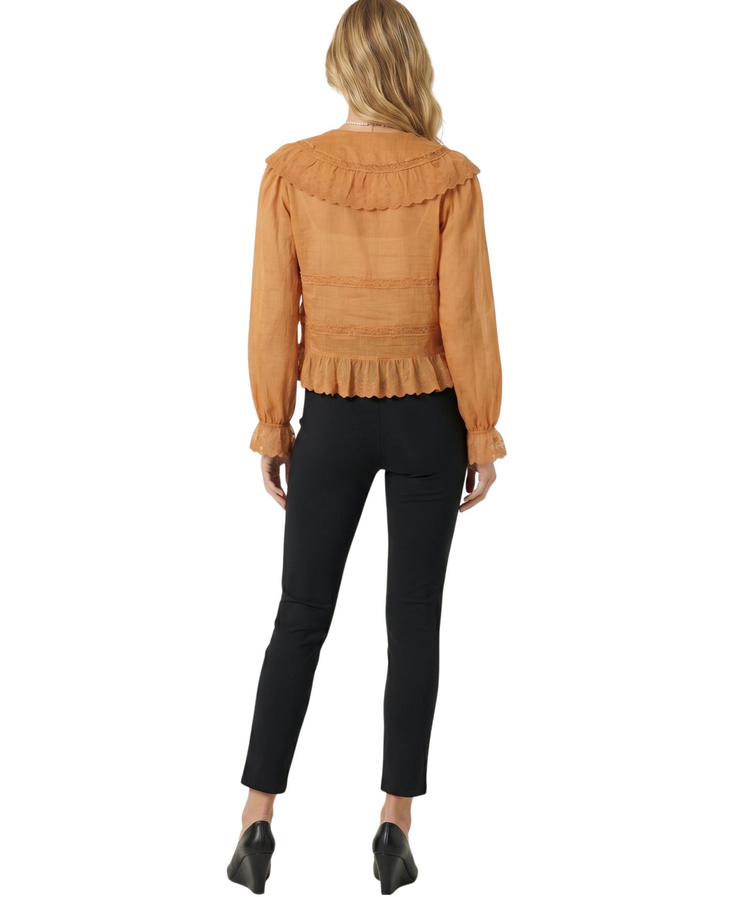Женская блузка Modenaire Ruffled Lace-Trim Tie-Front, цвет: Оранжевый — фото 2