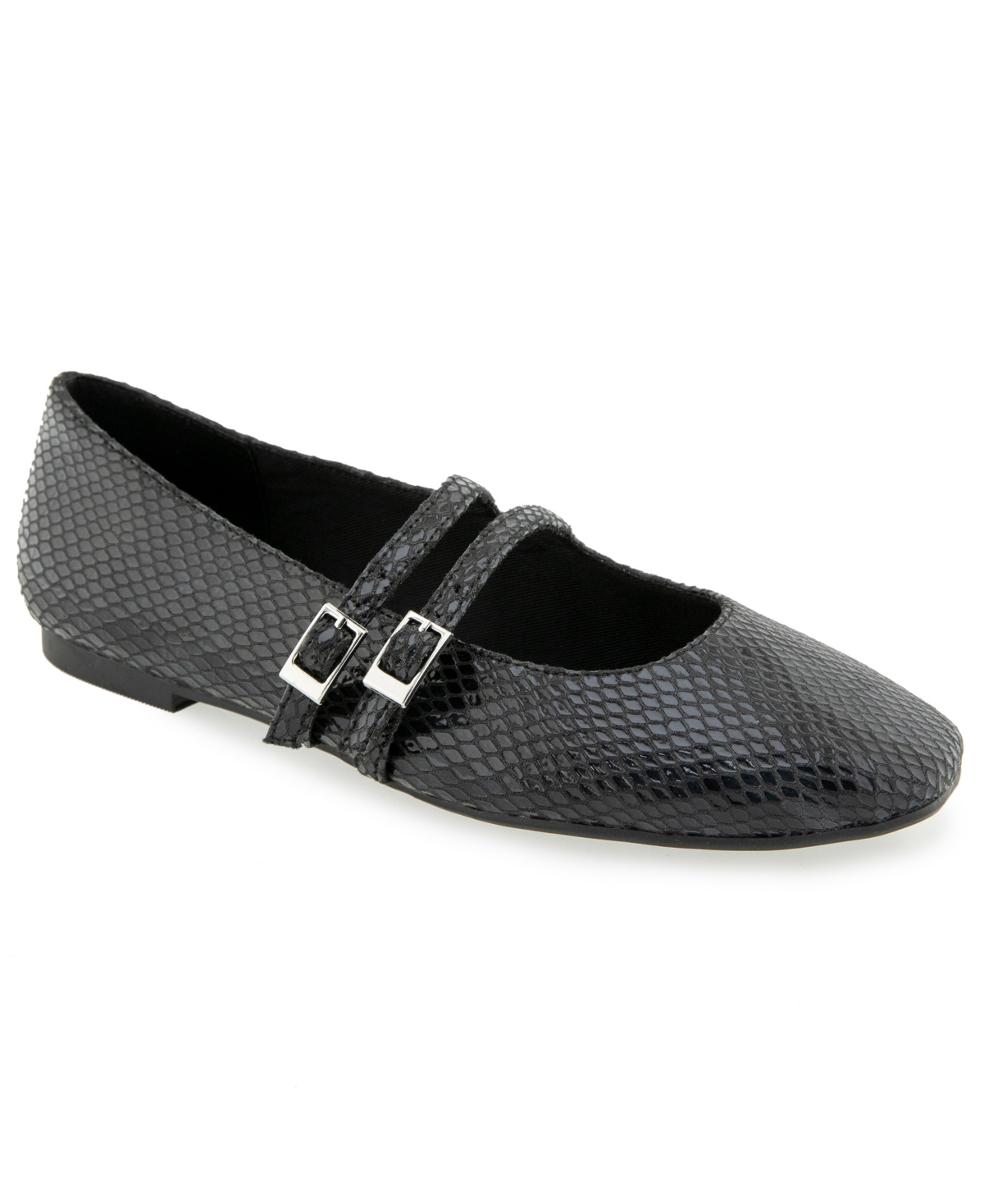Kenneth Cole Reaction Women's Malibu Mary Jane Square Toe Ballet Flats - Black Snake