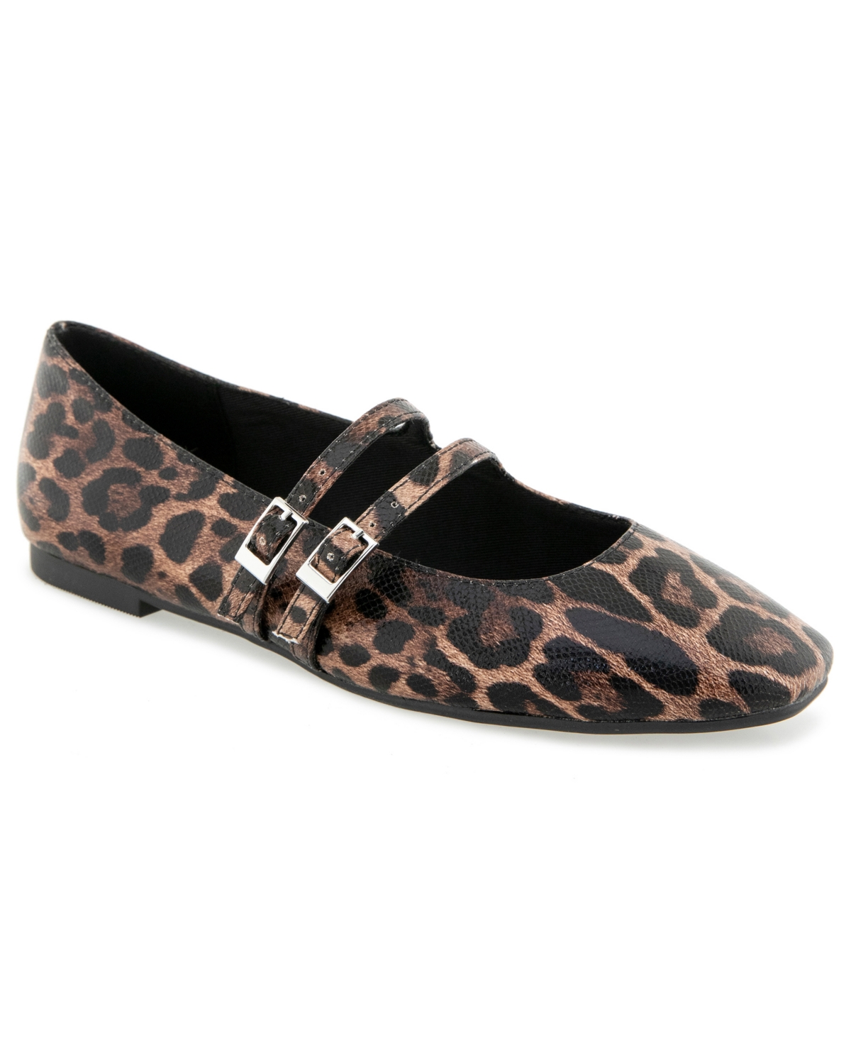 Kenneth Cole Reaction Women's Malibu Mary Jane Square Toe Ballet Flats - Natural/Black Leopard