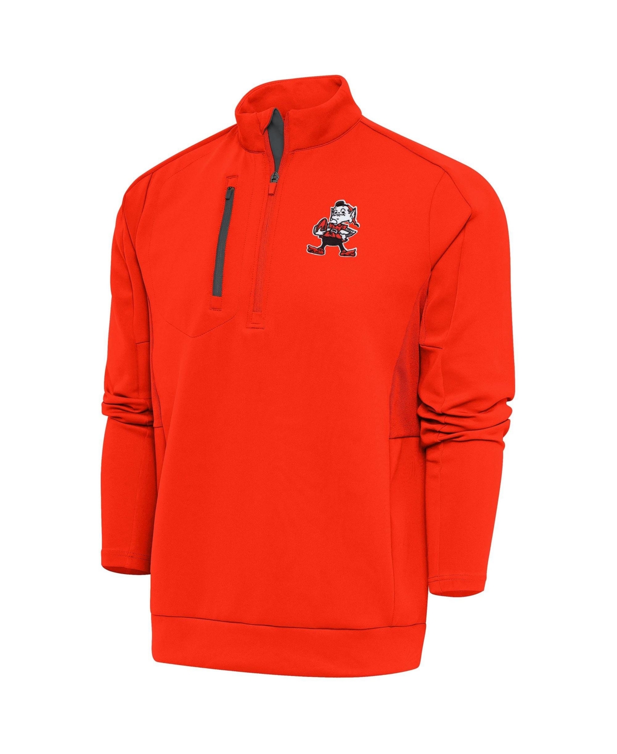 Antigua Men's Orange Cleveland Browns Team Logo Throwback Generation Quarter-Zip Pullover Top - Orange, Charcoal