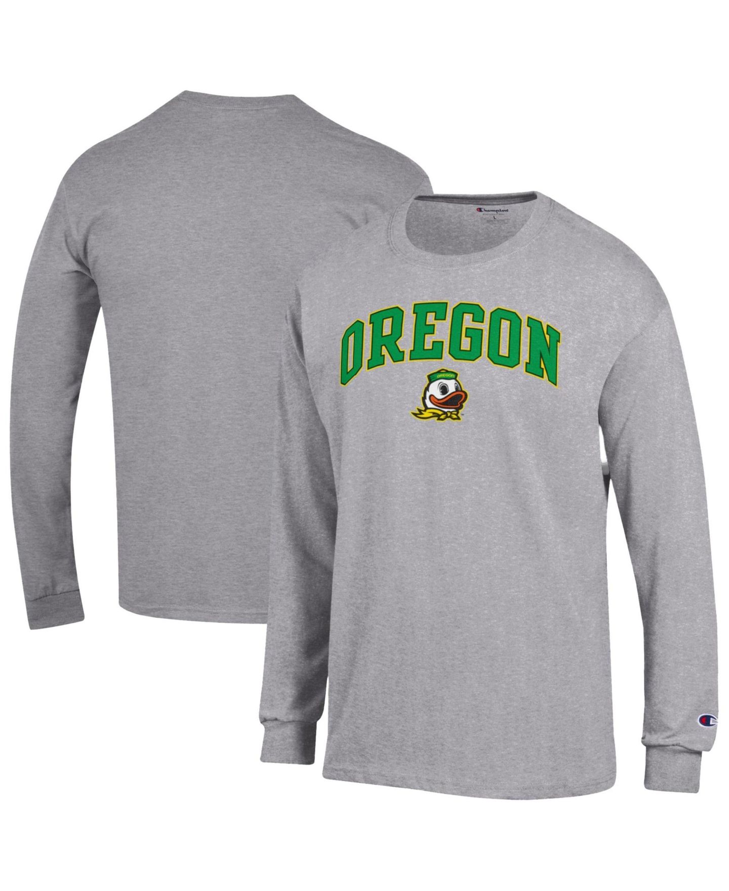 Мужская футболка Champion Heather Gray Oregon Ducks Arch Over Logo Long-Sleeve — фото 1