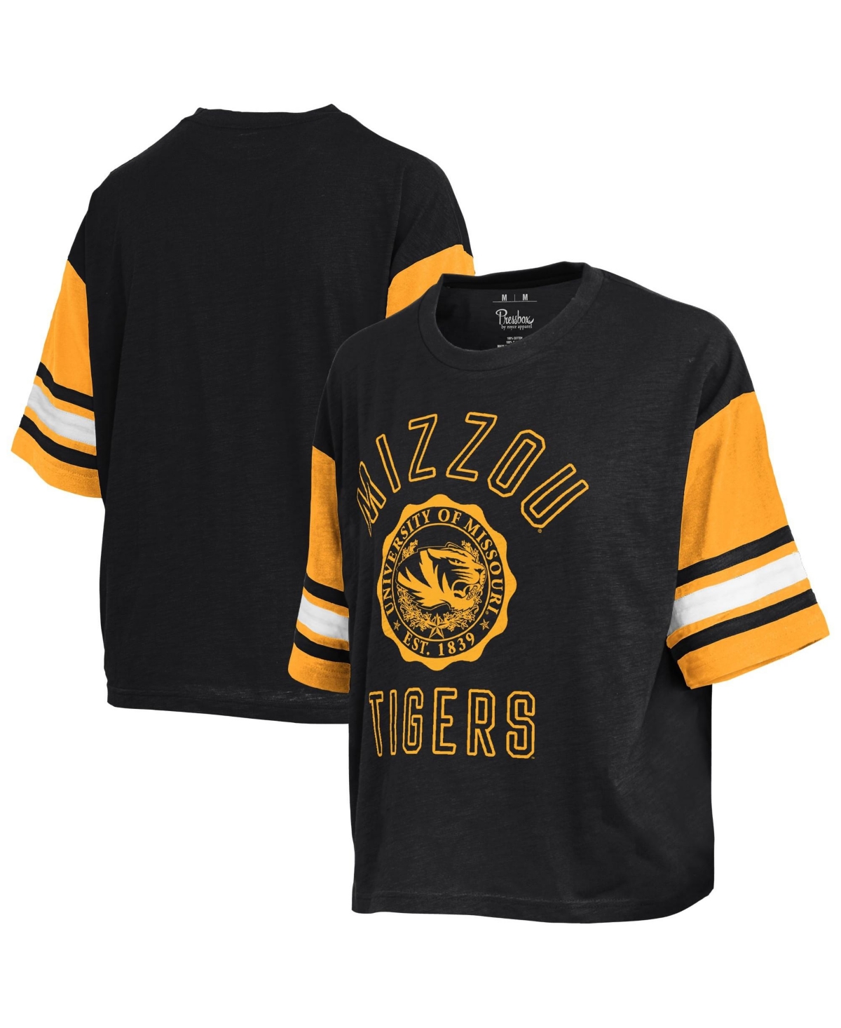 Pressbox Women's Black Missouri Tigers Sunday Color block Seal Slub T-Shirt - Black, Gold