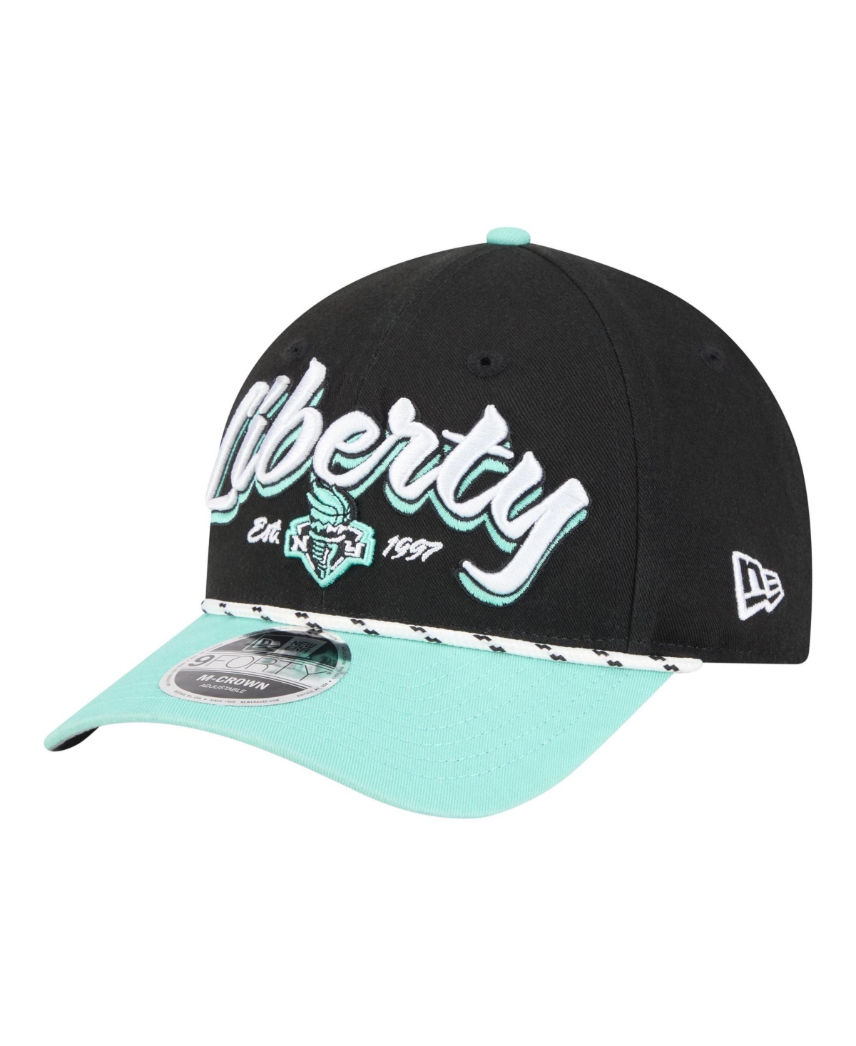 New Era Men's and Women's Black/Teal New York Liberty Team Loyal Script Two-Tone M-Crown 9FORTY Adjustable Hat - Black, Teal