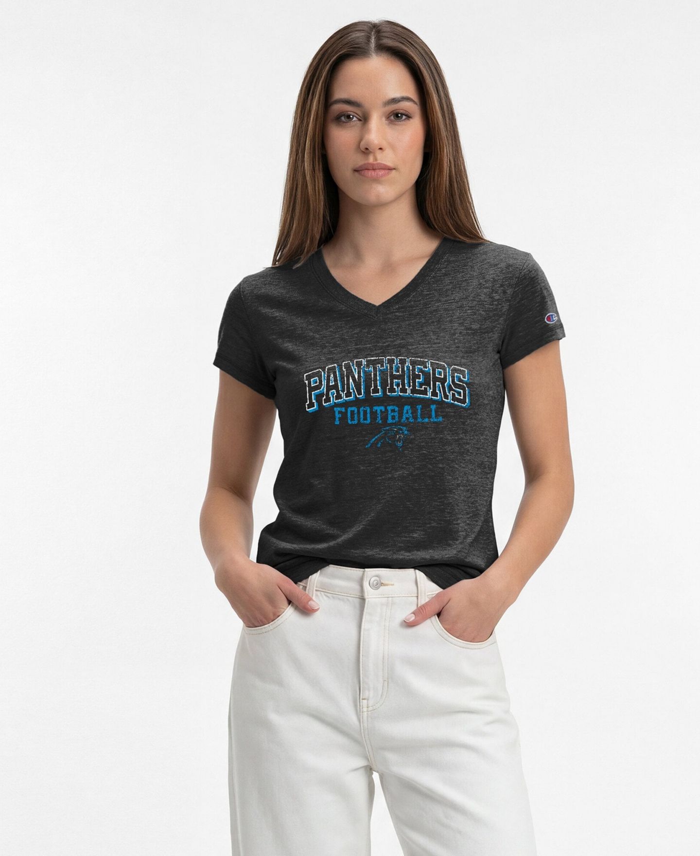Женская футболка Champion Black Carolina Panthers Triumph Tri-Blend V-Neck — фото 1