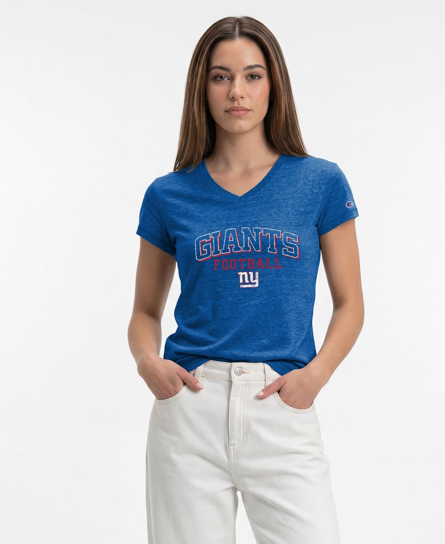 Женская футболка Champion Royal New York Giants Triumph Tri-Blend V-Neck — фото 1