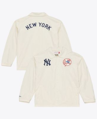 Men's Mitchell Ness Cream New York Yankees Cooperstown Collection Retro Roots Full-Snap Coaches Jacket