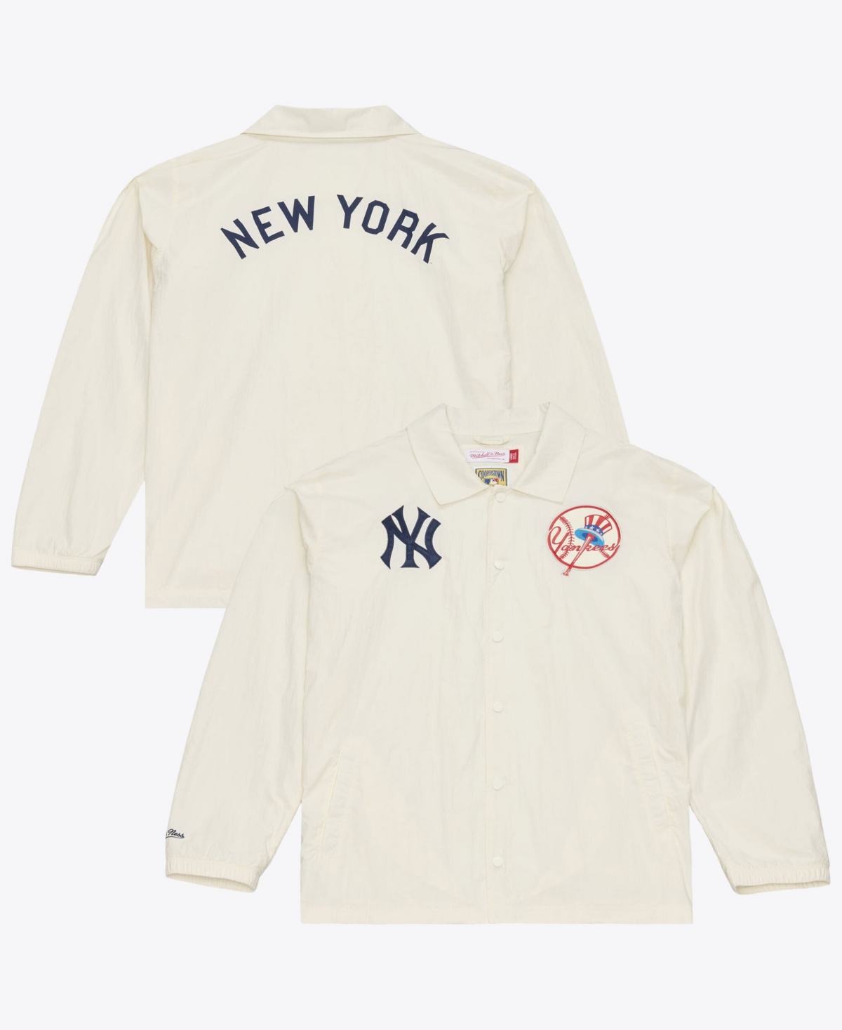 Mitchell & Ness Men's Mitchell Ness Cream New York Yankees Cooperstown Collection Retro Roots Full-Snap Coaches Jacket - Cream
