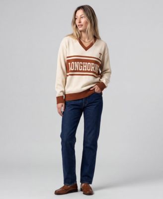Women's Cream Texas Longhorns Retro Roots V-Neck Sweater