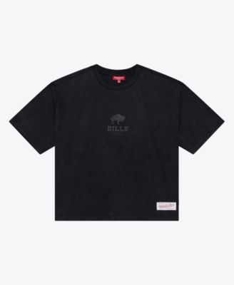Women's Mitchell Ness Black Buffalo Bills Core Essentials Micro Logo Boxy Crop T-Shirt