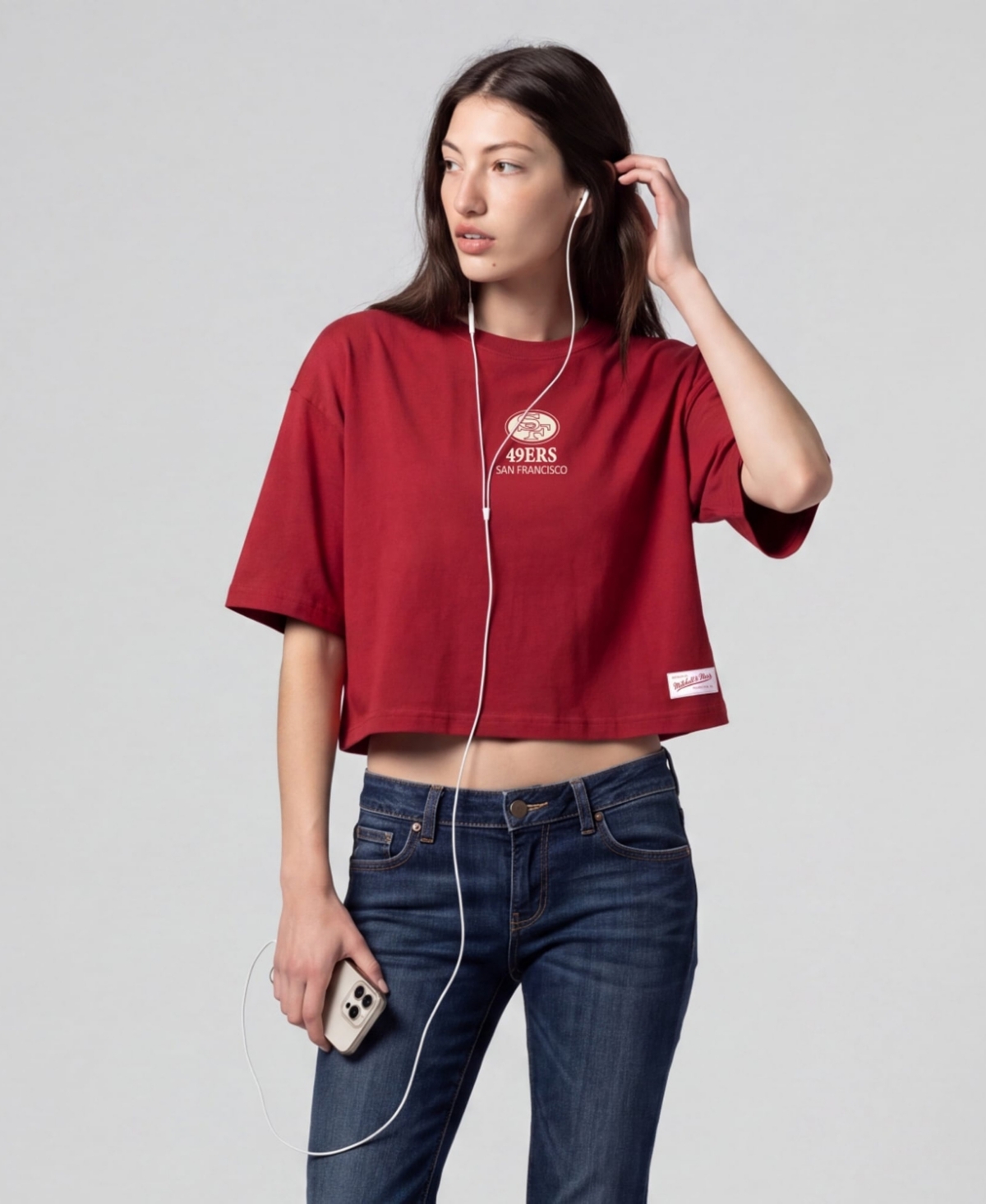 Mitchell & Ness Women's Mitchell Ness Scarlet San Francisco 49ers Core Essentials Micro Logo Boxy Crop T-Shirt - Scarlet
