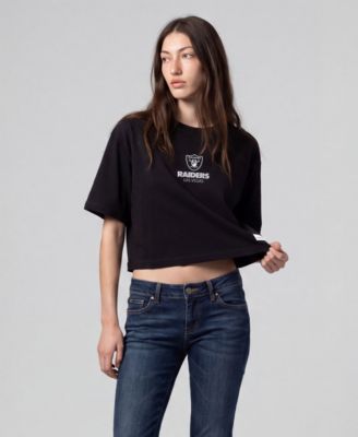 Women's Mitchell Ness Black Las Vegas Raiders Core Essentials Micro Logo Boxy Crop T-Shirt