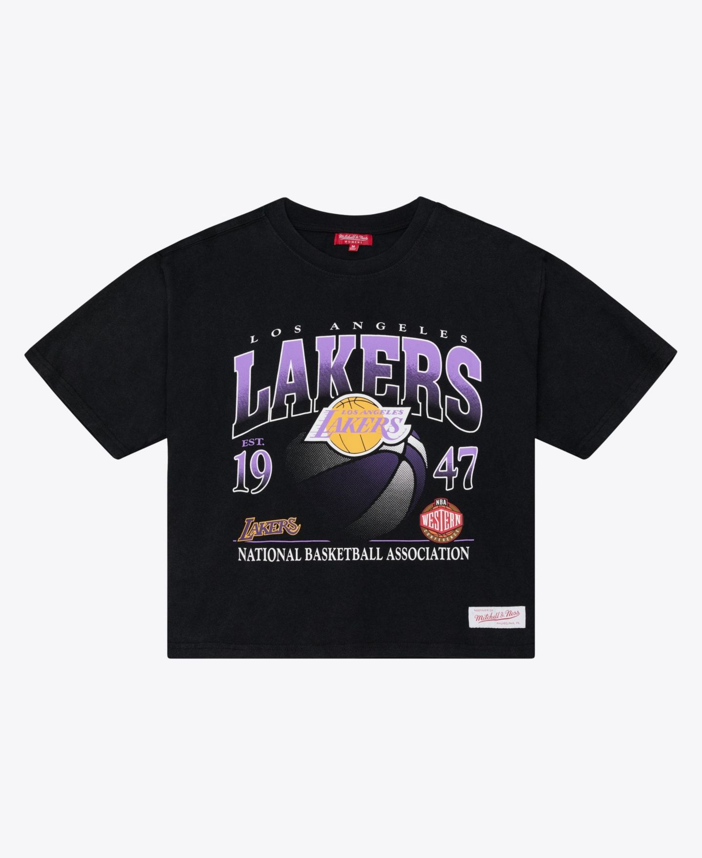 Женская футболка Mitchell & Ness Mitchell Ness Black Los Angeles Lakers Street Graphic Boxy Crop — фото 2