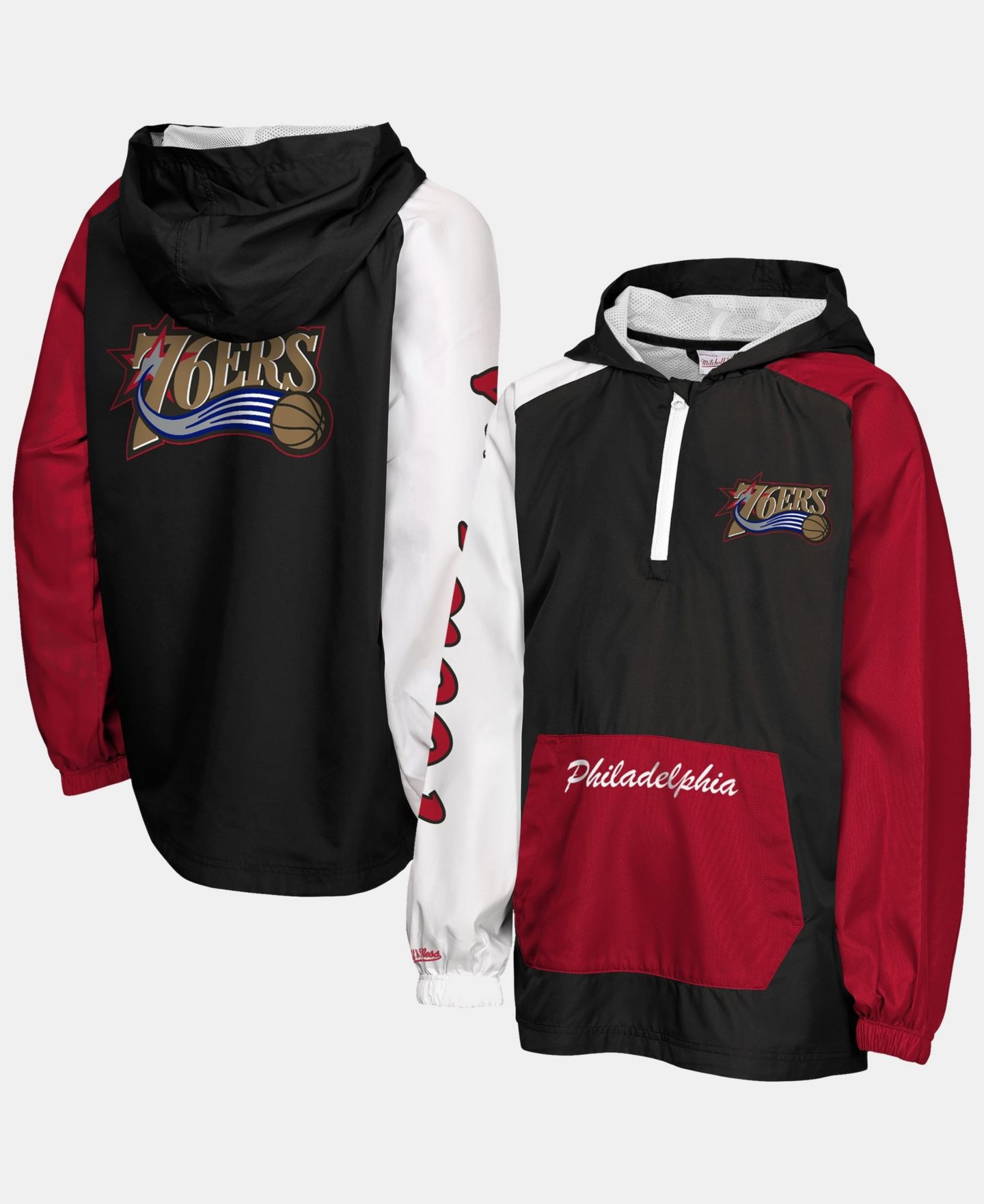 Детская куртка Mitchell & Ness Black Philadelphia 76ers Playoff Anorak Quarter-Zip Windbreaker — фото 1