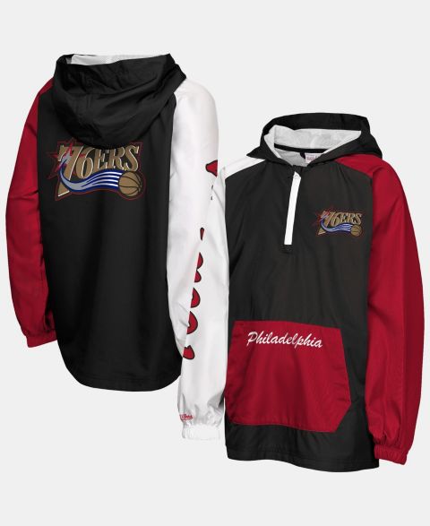 Детская куртка Mitchell & Ness Black Philadelphia 76ers Playoff Anorak Quarter-Zip Windbreaker