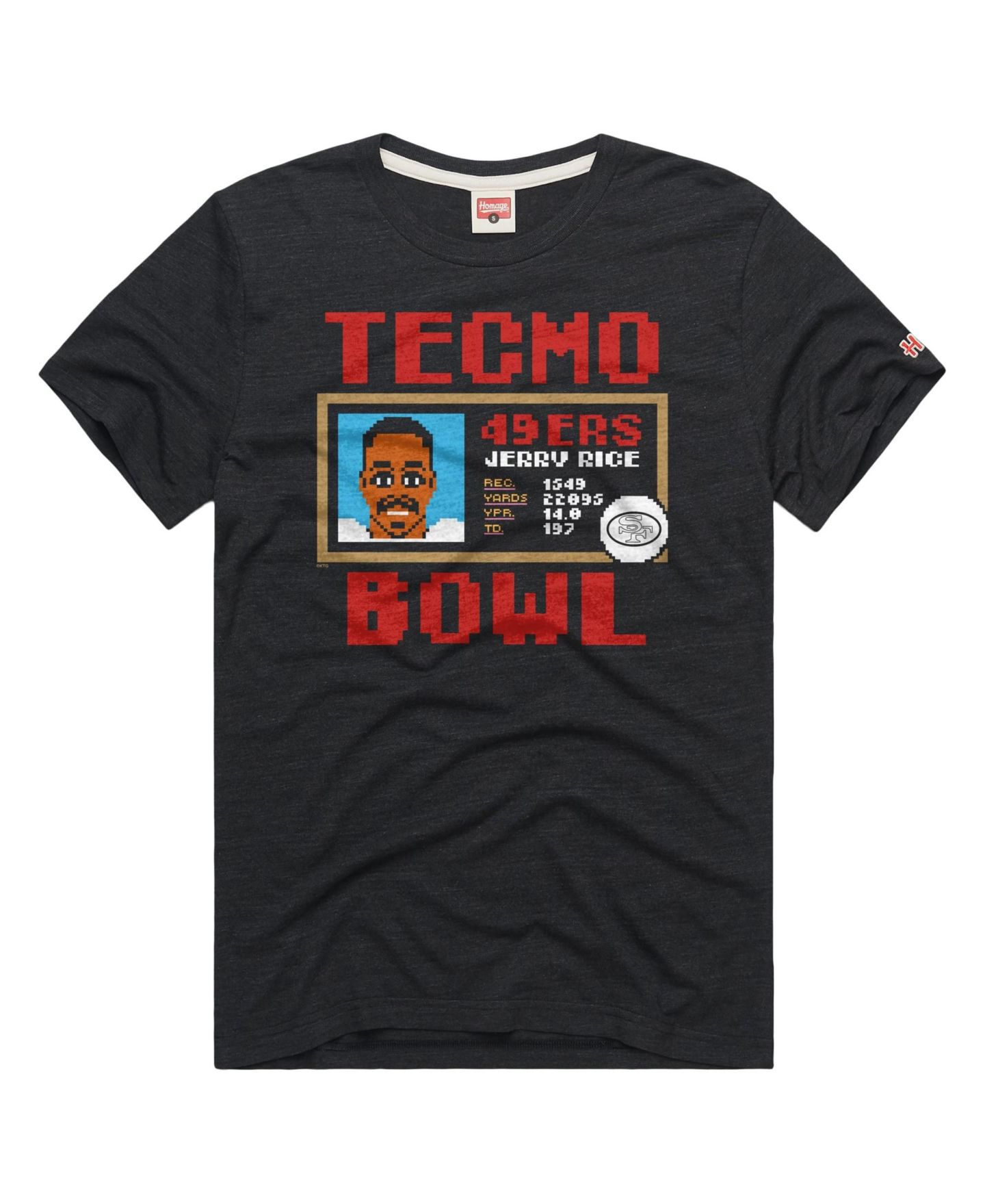 Футболка Homage Jerry Rice Charcoal San Francisco 49ers Tecmo Bowl Retired Player Graphic Tri-Blend — фото 2