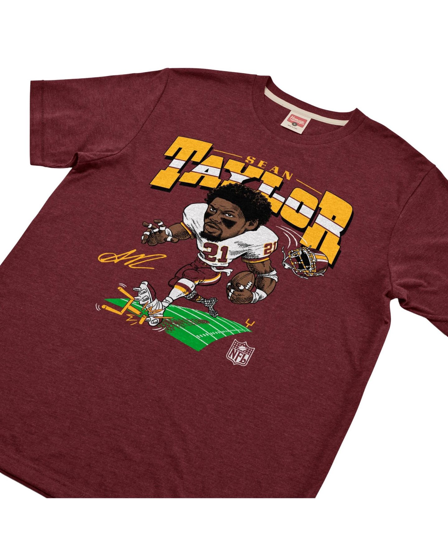 Футболка Homage Sean Taylor Burgundy Washington Commanders Caricature Player Graphic Tri-Blend — фото 3