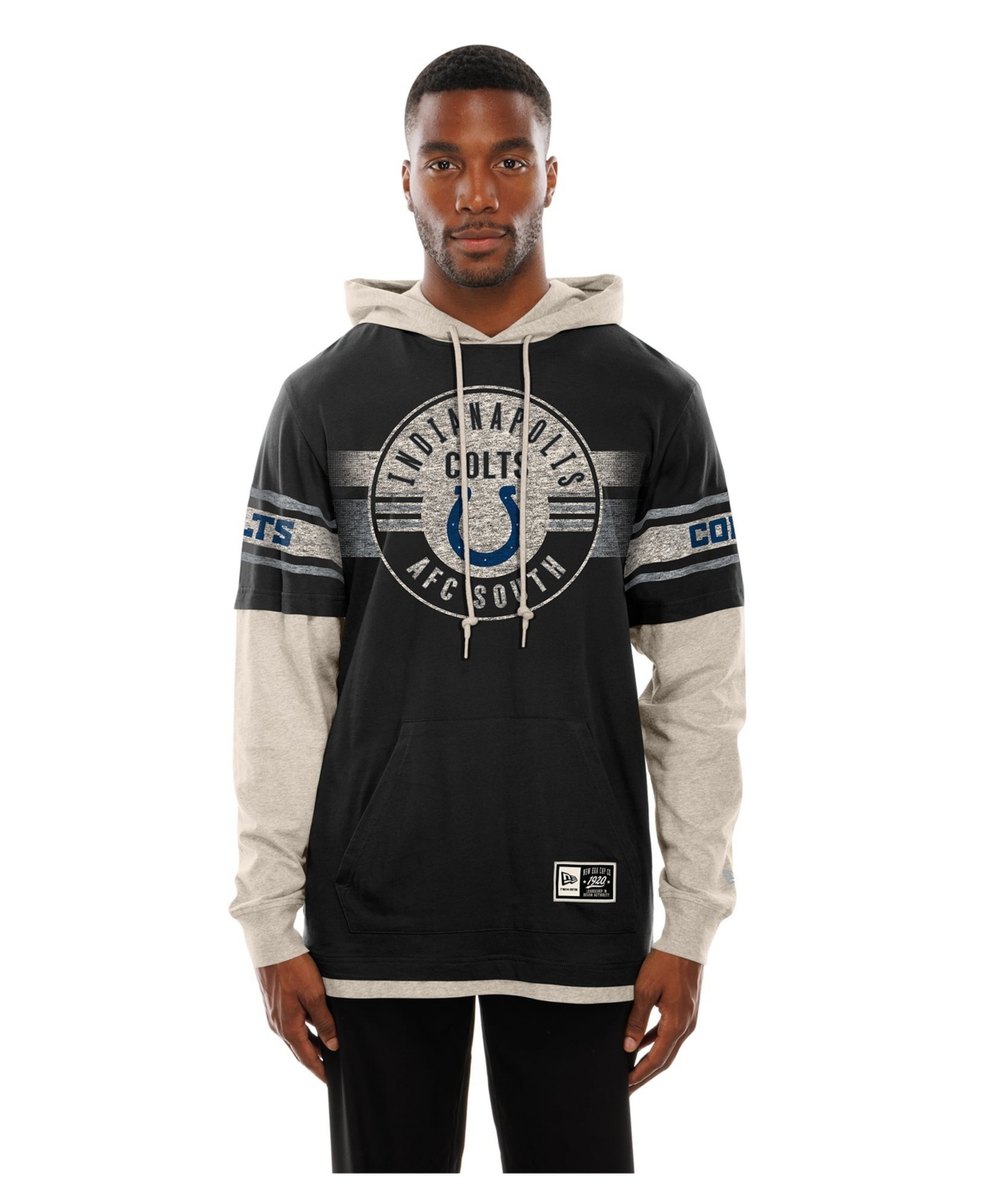 New Era Men's Black Indianapolis Colts Twofer Layered Long-Sleeve Hooded T-Shirt - Black
