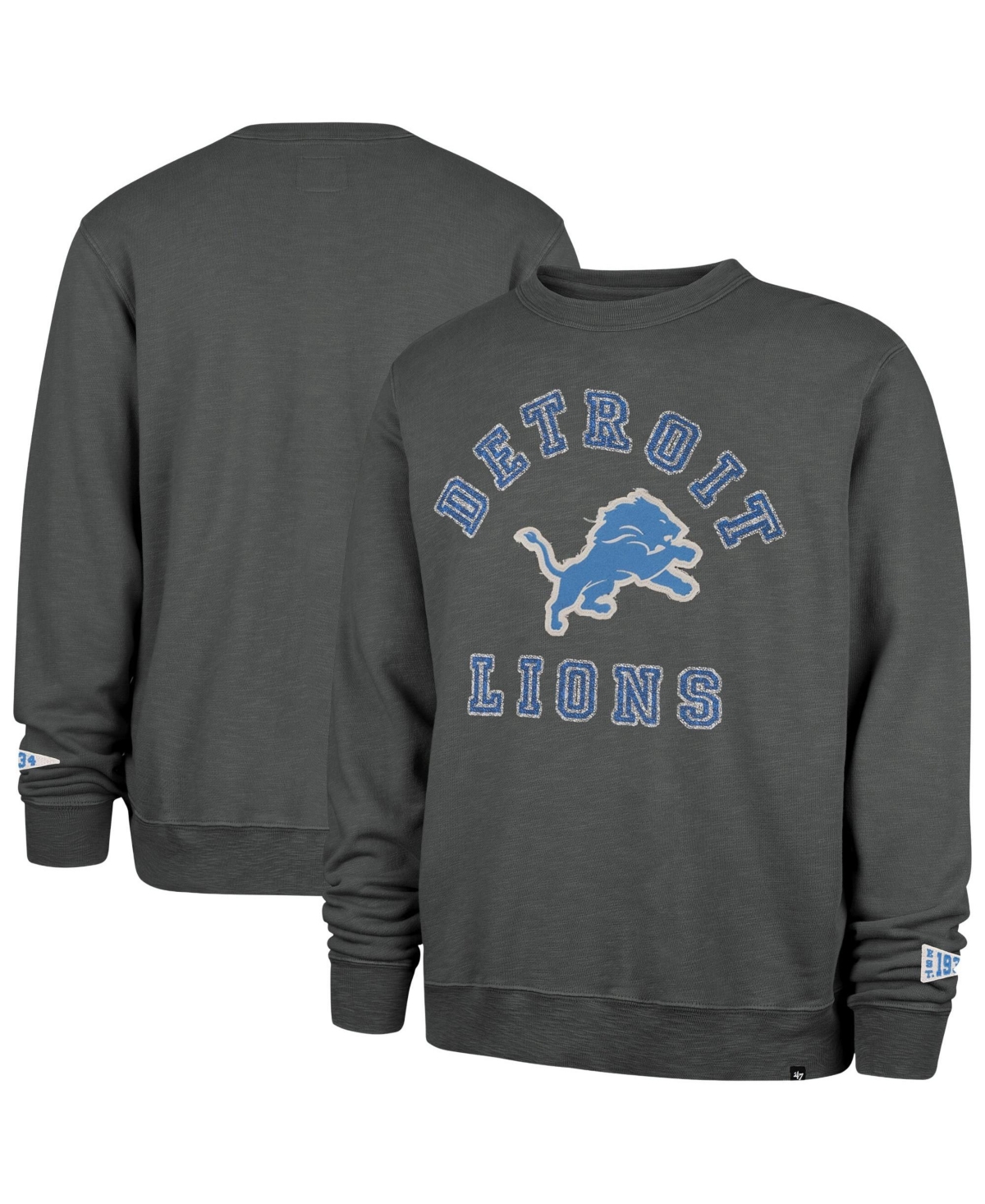 '47 Brand Men's Charcoal Detroit Lions Calderwood Well Worn French Terry Sweatshirt - Charcoal