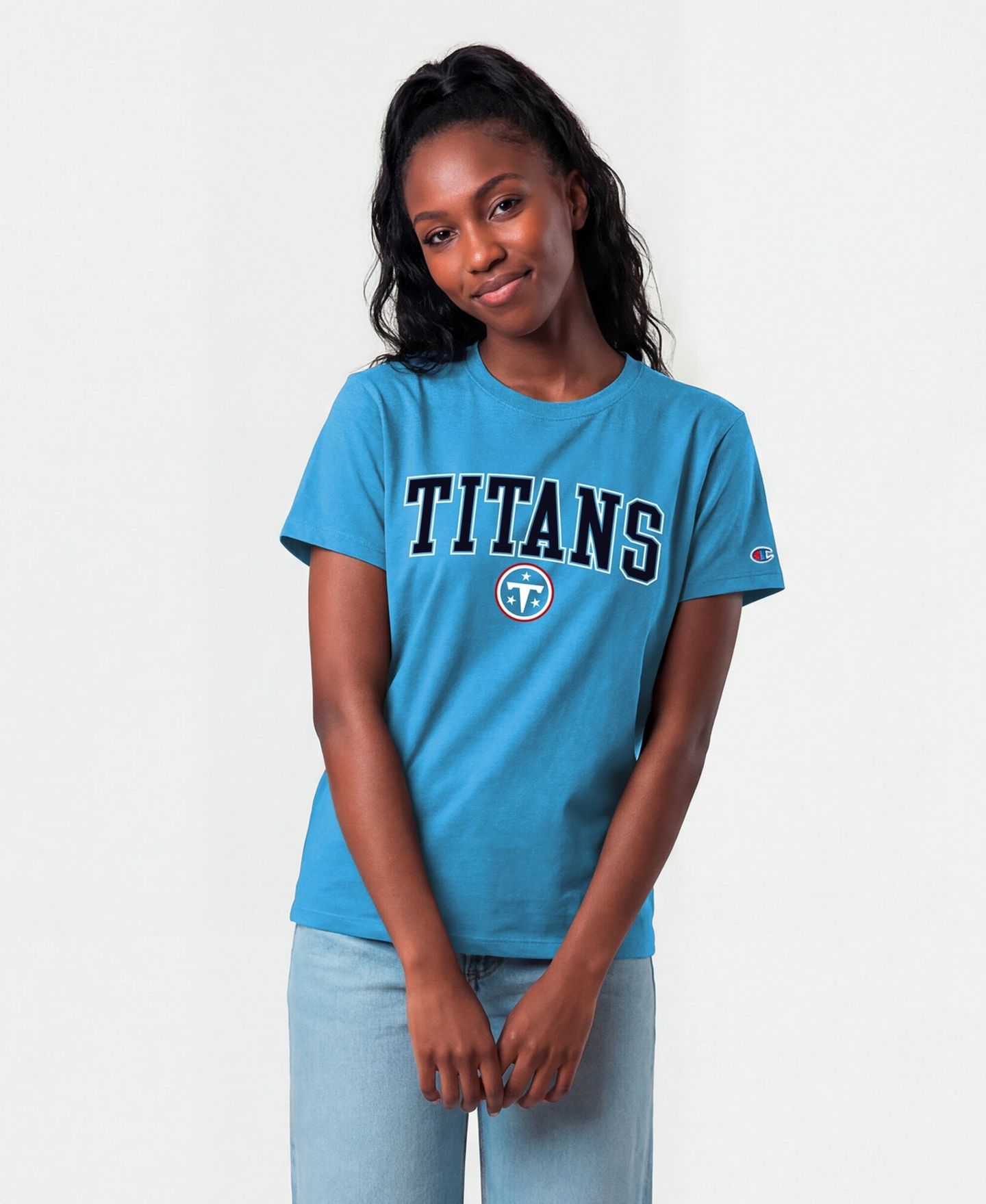 Женская футболка Champion Light Blue Tennessee Titans Arched Over Logo — фото 1