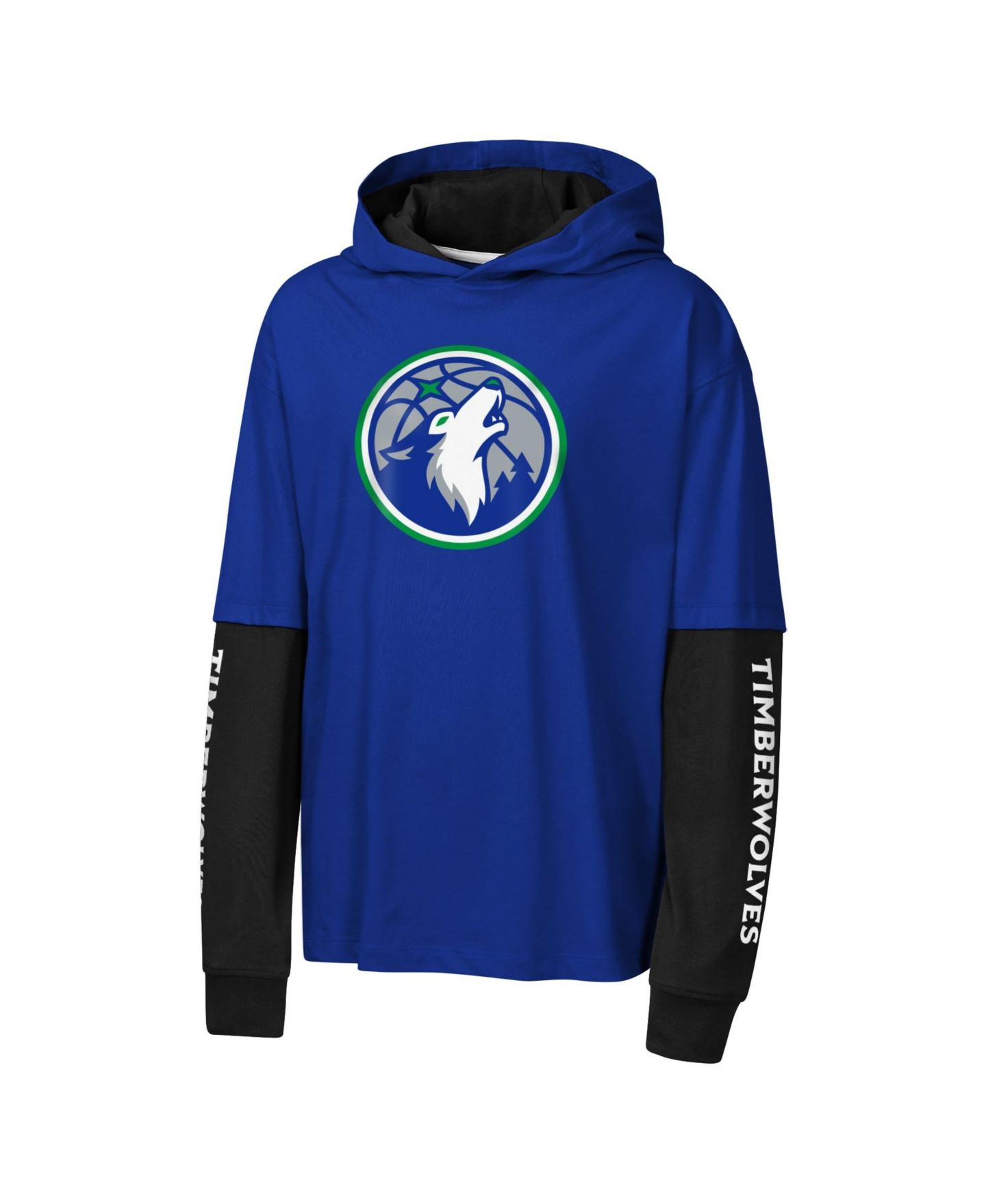 Детская футболка Outerstuff Navy Minnesota Timberwolves Double Nickel Oversized Faux 2fer Hooded — фото 2
