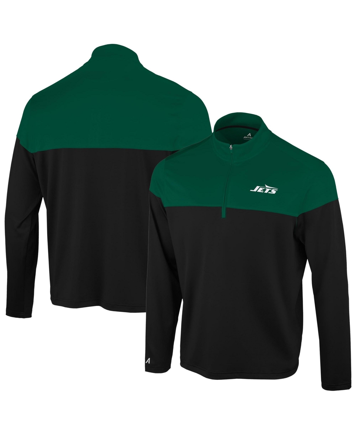 Antigua Men's Black/Green New York Jets Hinder Quarter-Zip Pullover - Black, Green