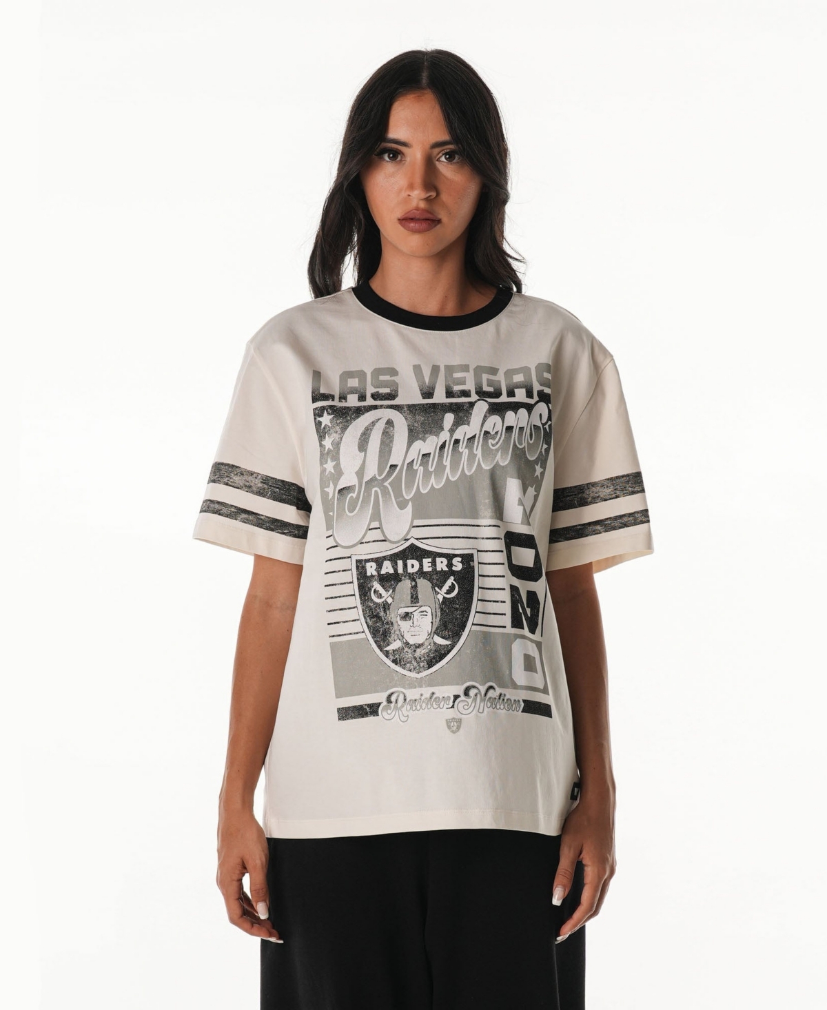 The Wild Collective Women's Cream Las Vegas Raiders Vintage Drop Shoulder Oversized Boyfriend T-Shirt - Cream