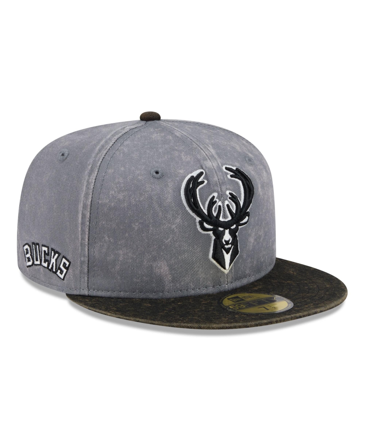 New Era Men's Gray/Black Milwaukee Bucks Washed 59FIFTY Fitted Hat - Gray, Black