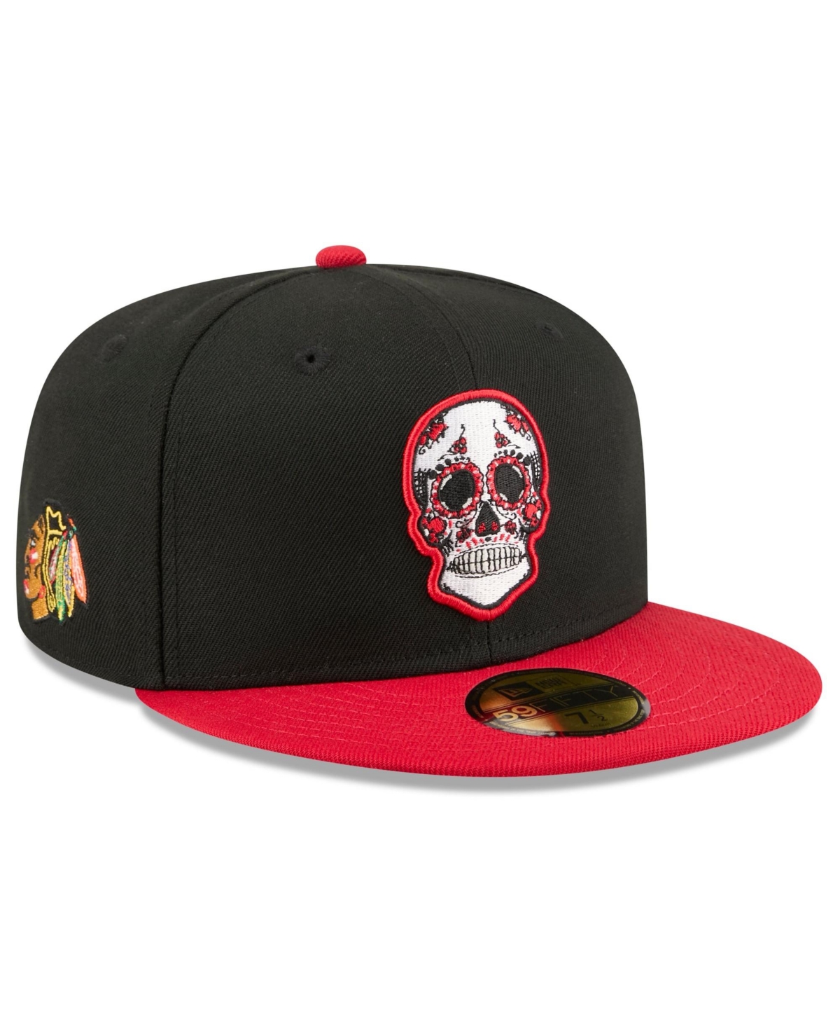 New Era Men's Black/Red Chicago Blackhawks Dia De Los Muertos 59FIFTY Fitted Hat - Black, Red