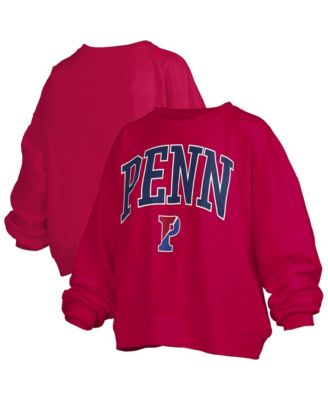 Women's Red Pennsylvania Quakers Oversized Janise Arch Over Logo Fleece Sweatshirt