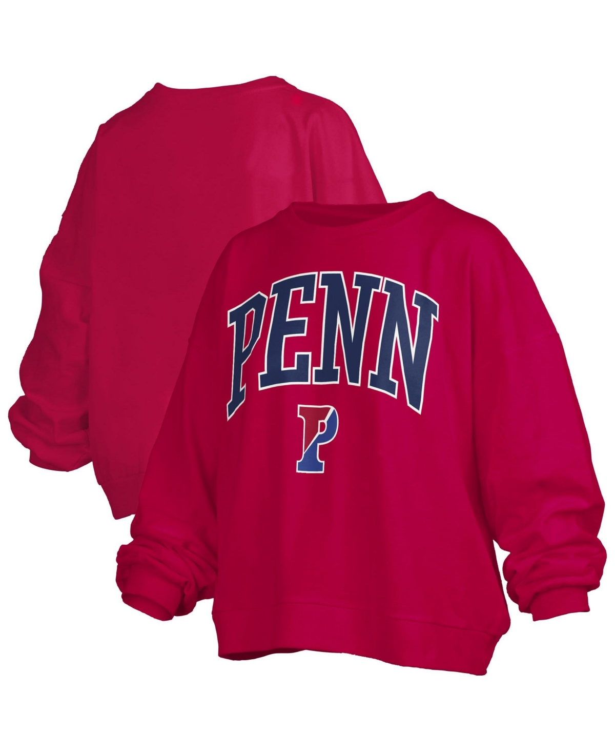 Pressbox Women's Red Pennsylvania Quakers Oversized Janise Arch Over Logo Fleece Sweatshirt - Red