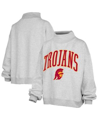 Women's Ash USC Trojans Oversized Slogan Fleece Mock Neck Sweatshirt