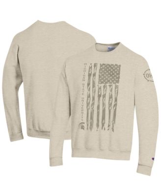 Men's Oatmeal Michigan State Spartans Operation Hat Trick Flag Fleece Crewneck Sweatshirt