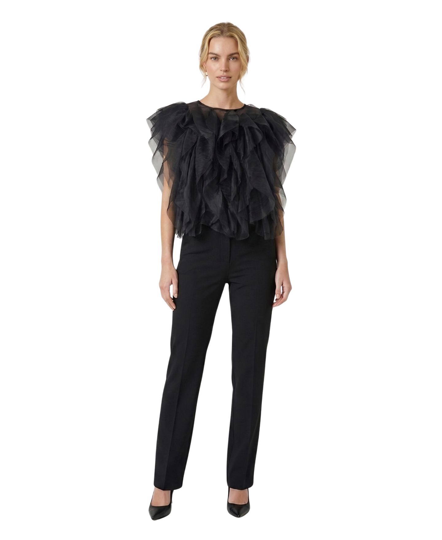 Женская блузка Modenaire Sleeveless Sheer Ruffled Tulle, цвет: Чёрный — фото 5