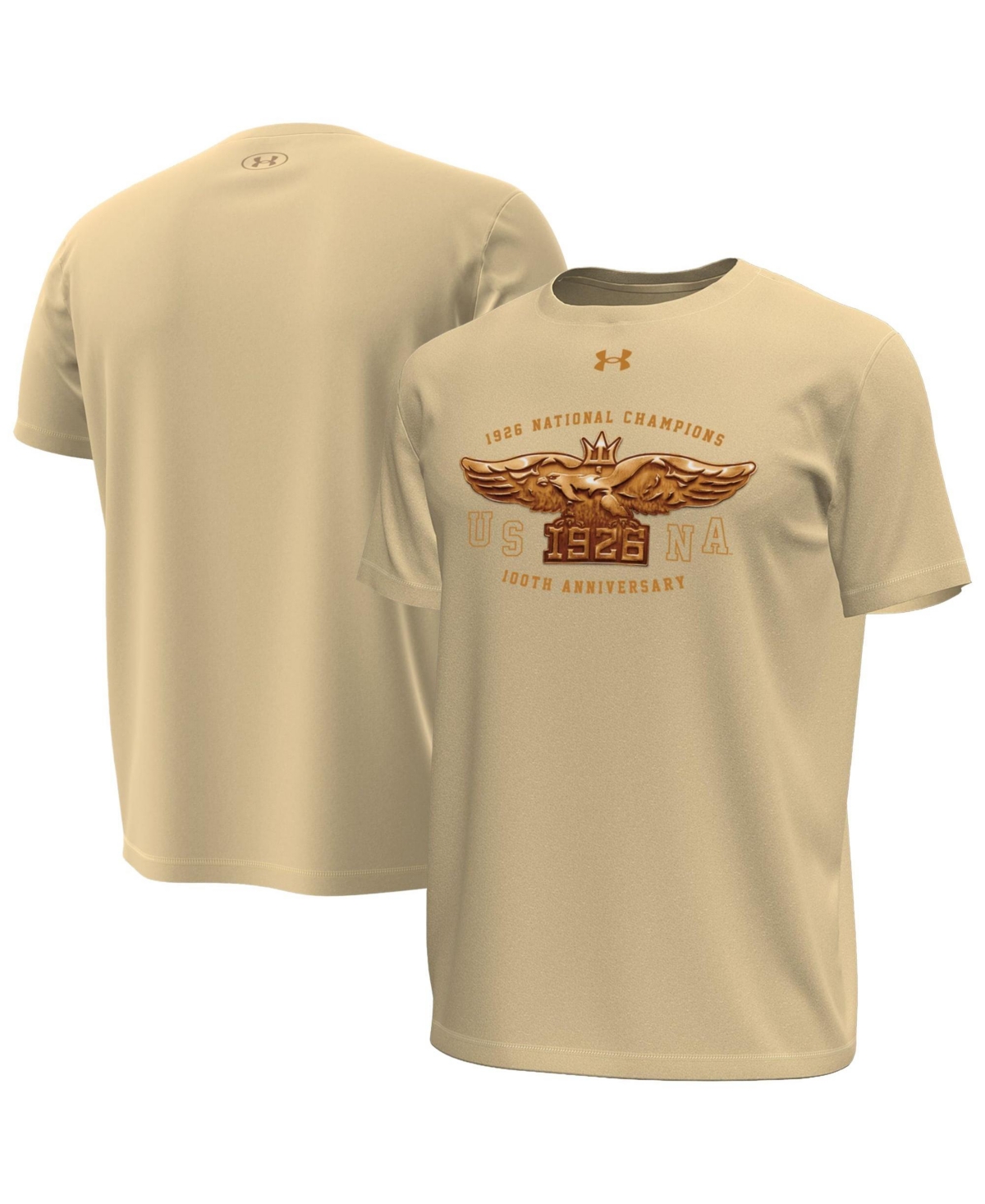 Under Armour Men's Vegas Gold Navy Midshipmen National Championship 100th Anniversary Core Tech Stretch T-Shirt - Vegas Gold