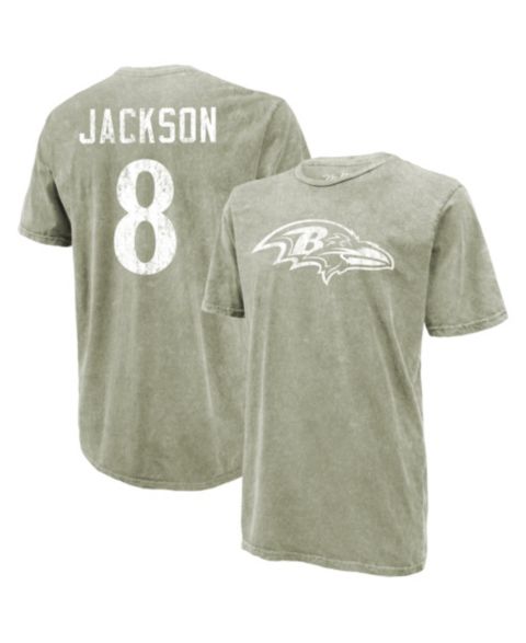 Мужская футболка Majestic Threads Lamar Jackson Moss Green Baltimore Ravens Mineral Wash Name & Number