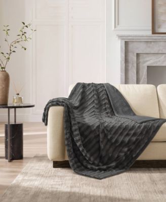 Duke Ribbed Faux-Fur Throw, 50" x 60"