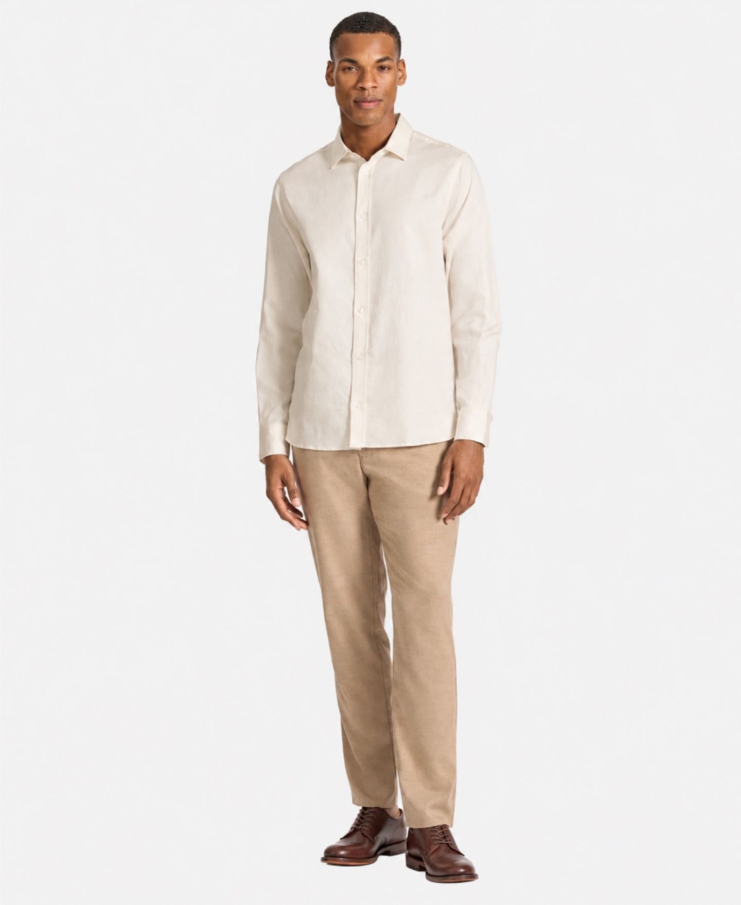 Мужская рубашка Ted by Ted Baker Lancaster Herringbone-Weave Classic-Fit Button-Down, цвет: Бежевый — фото 2