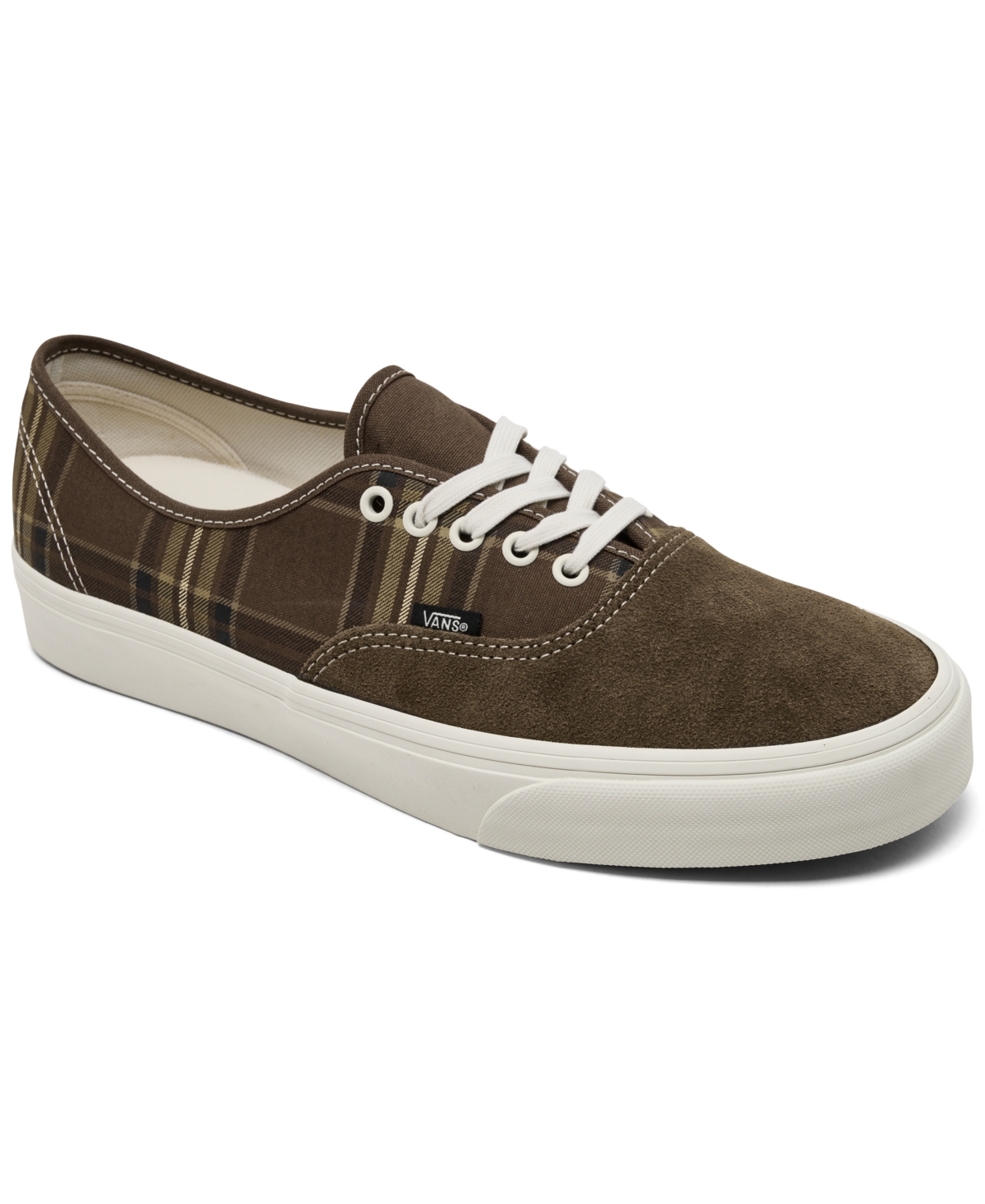 Vans Men's Authentic Plaid Suede Waffle-Rubber Sneakers, Created for Macy's from Finish Line - Vintage Cocoa