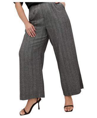 Plus Size Kings Road High-Rise Herringbone Wide-Leg Pants