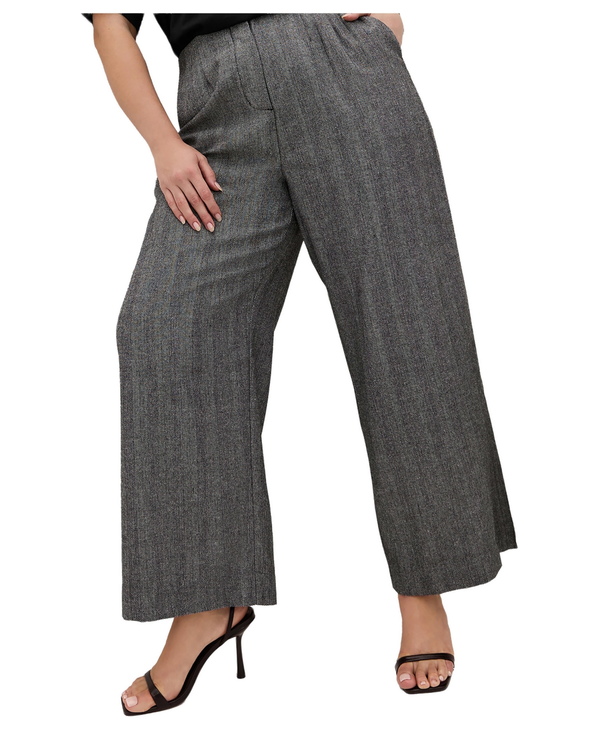 City Chic Plus Size Kings Road High-Rise Herringbone Wide-Leg Pants - Herringbone
