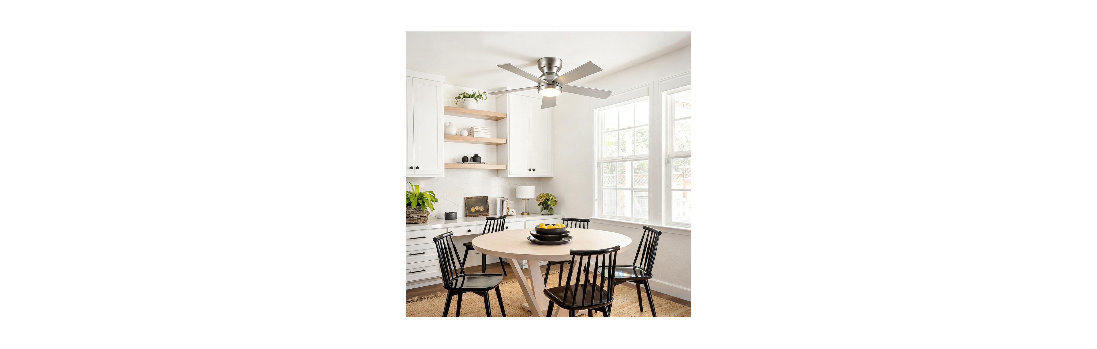 Sofucor 46-in Modern Nickel Flush Mount Ceiling Fan with Led Light and Remote Control Included 5-Blade