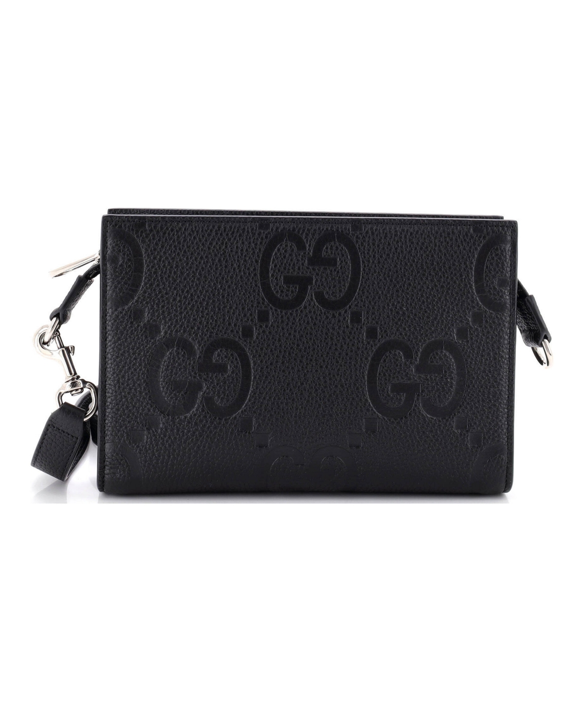 Pre-Owned Gucci Zip Crossbody Bag Jumbo Gg Embossed Leather - Black