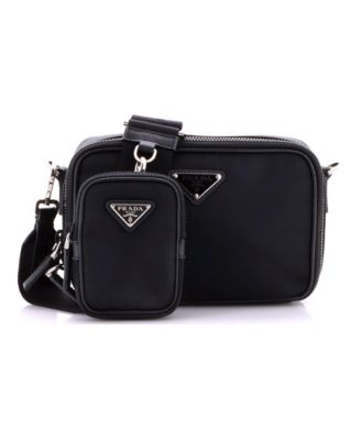 Small Brique Camera Crossbody Bag Re-Nylon with Saffiano Leather