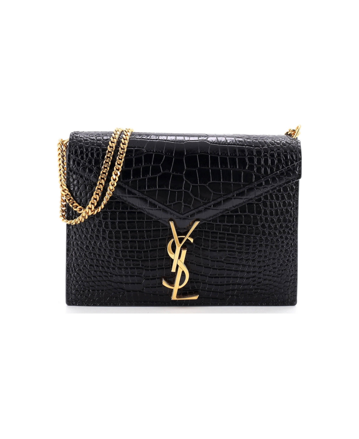 Pre-Owned Saint Laurent Small Cassandra Chain Shoulder Bag Embossed Leather - Black