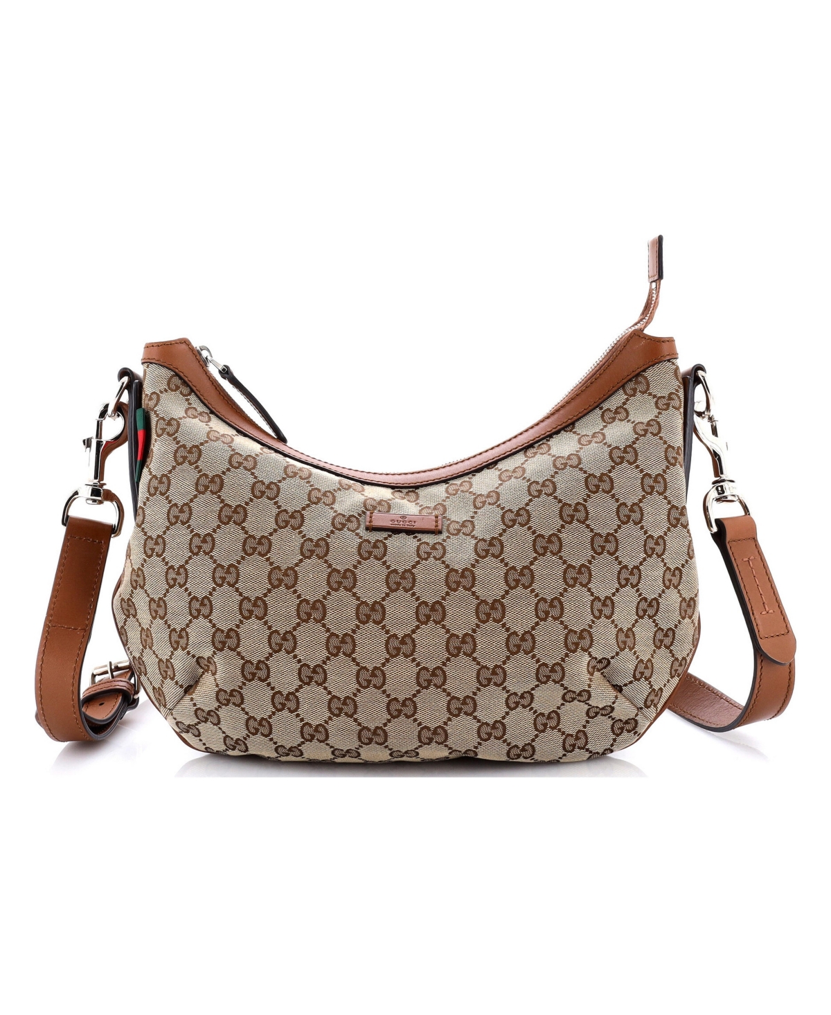 Pre-Owned Gucci Medium Saddle Zip Messenger Bag Gg Canvas with Leather - Brown
