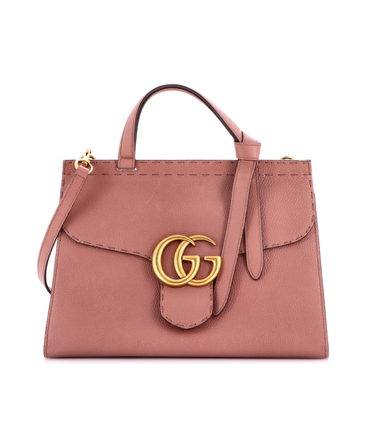 Pre-Owned Gucci Small Gg Marmont Top Handle Bag Leather - Pink