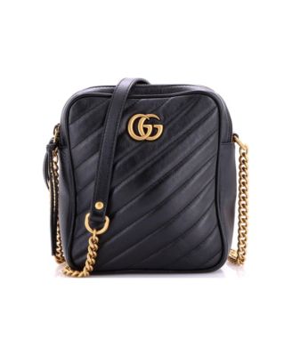 Mini GG Marmont Double Zip Camera Bag Diagonal Quilted Leather